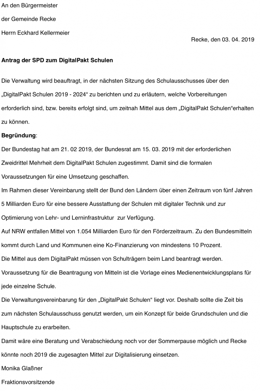 Antrag der SPD zum DigitalPakt Schulen